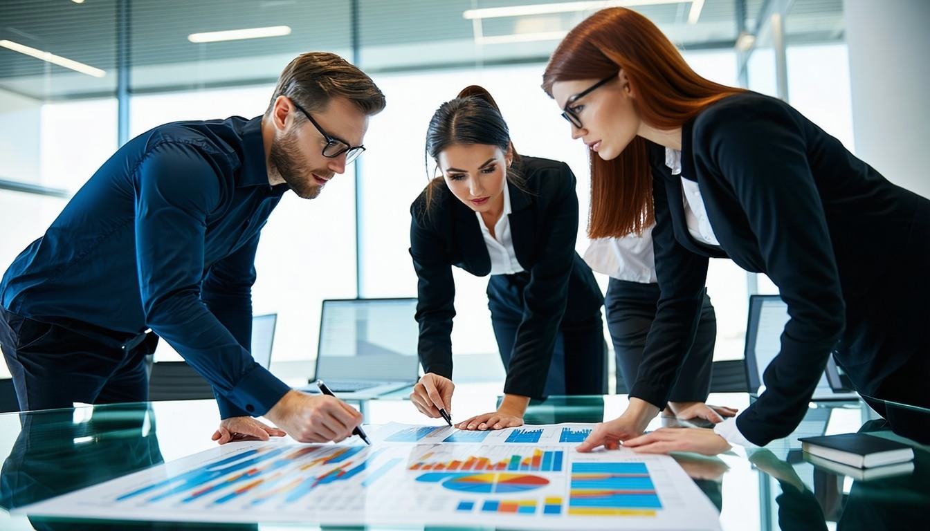 Team of consultants analyzing business data